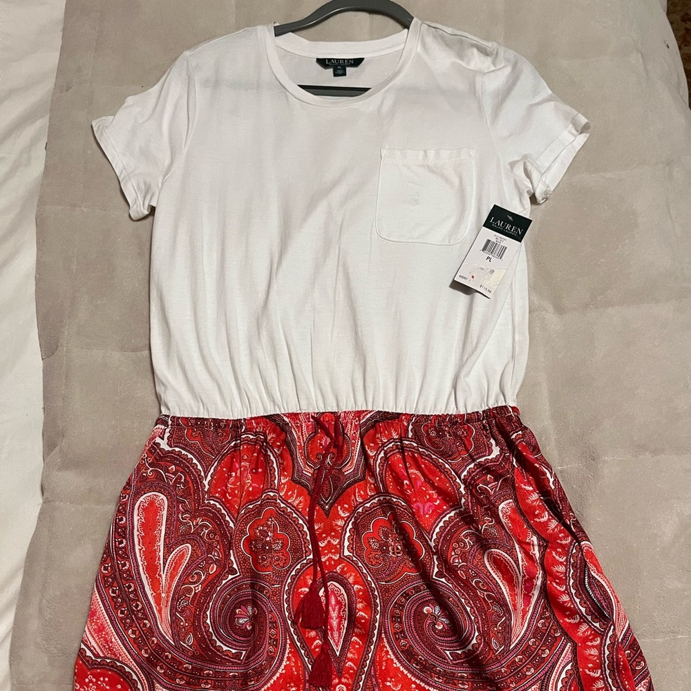 Ralph Lauren shirt/satin skater skirt dress. NWT